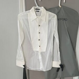 Tom Ford Ivory Dress Shirt with Black Buttons and bows authentic